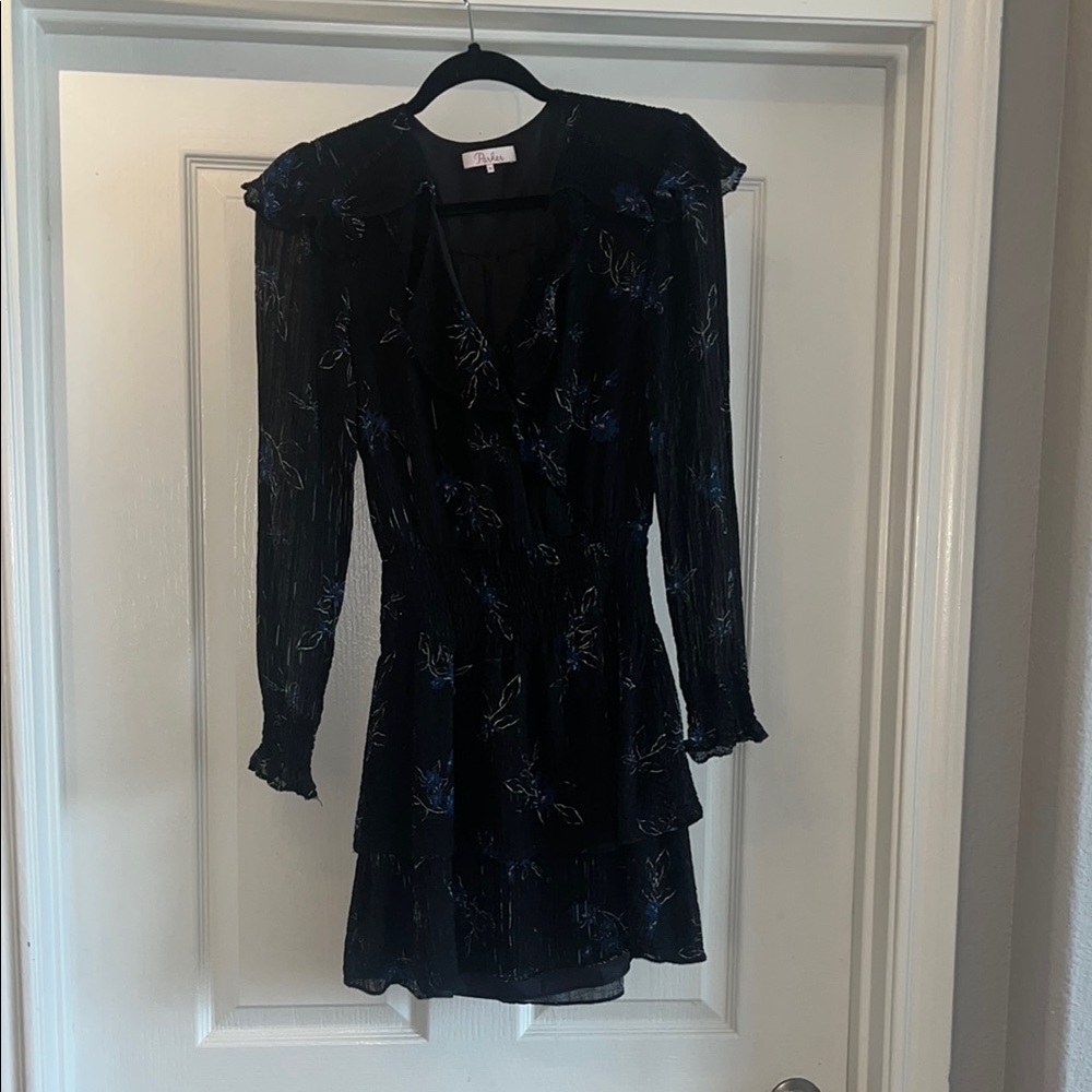 Elegant Black and Blue Floral Dress
